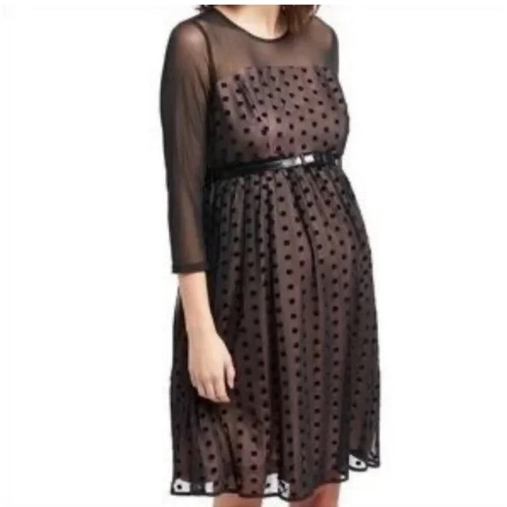 Motherhood Maternity Occasion Fit Flare Polka Dot Black Blush Dress Size Small